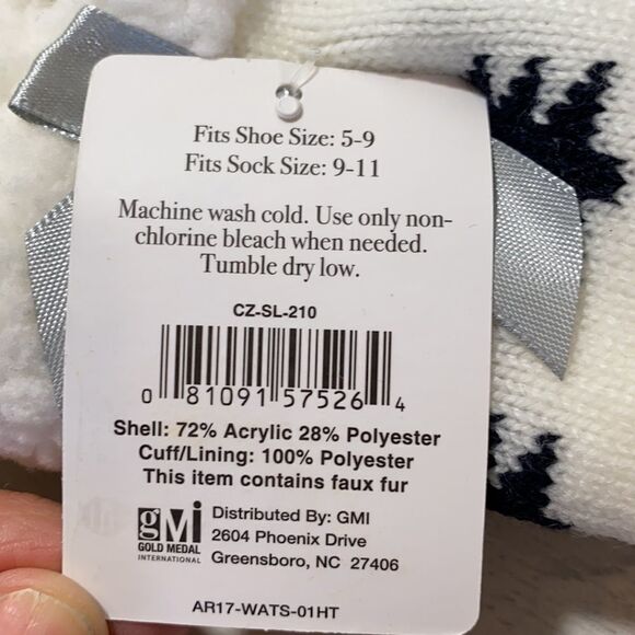 Alexa Rose Holiday Slipper Sox Blue White Reindeer Trees - Picture 3 of 5